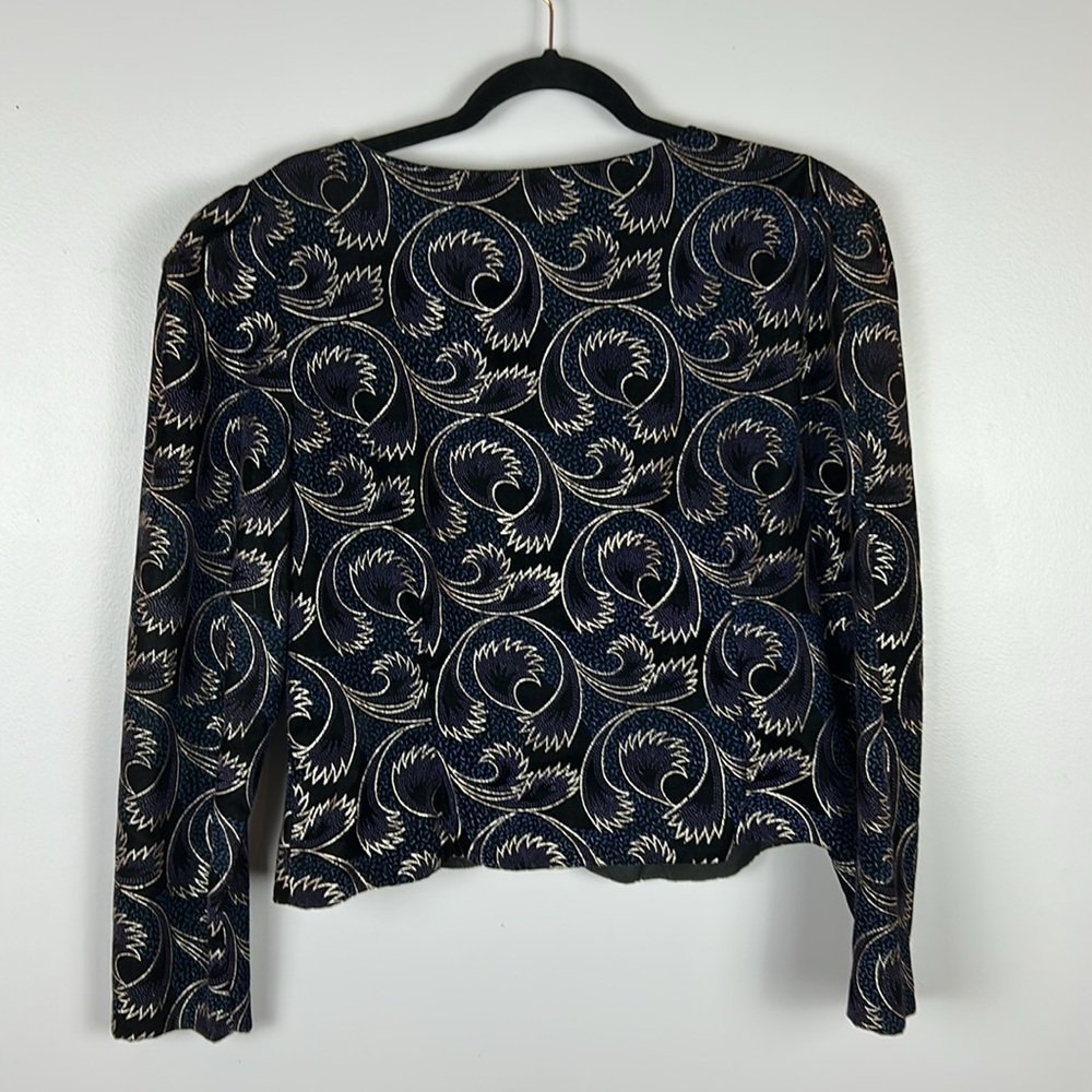Vintage Joseph Ribkoff Metallic Velour Button Front Blazer Jacket Size 10 Blue - Picture 12 of 12